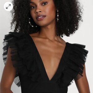 NWT Lulus Simply Delighted Black Mesh Ruffled Backless Maxi Dress